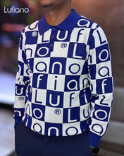 Load image into Gallery viewer, LFN007: Long Sleeve Knit Top:Egyptian blue-off white