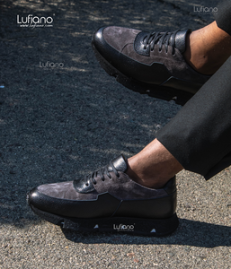 219 - Lufiano Leather Sneaker- Black-Grey