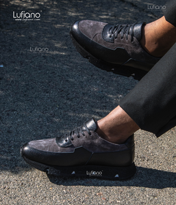 219 Lufiano Leather Sneaker Black Grey Lufiano Apparel