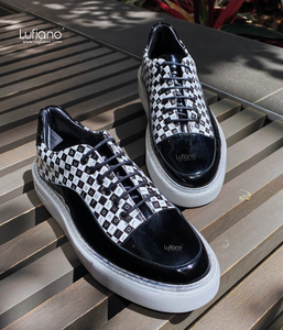 226C  Lufiano Lace Up: Black-white