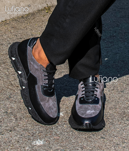 219 Lufiano Leather Sneaker Black Grey