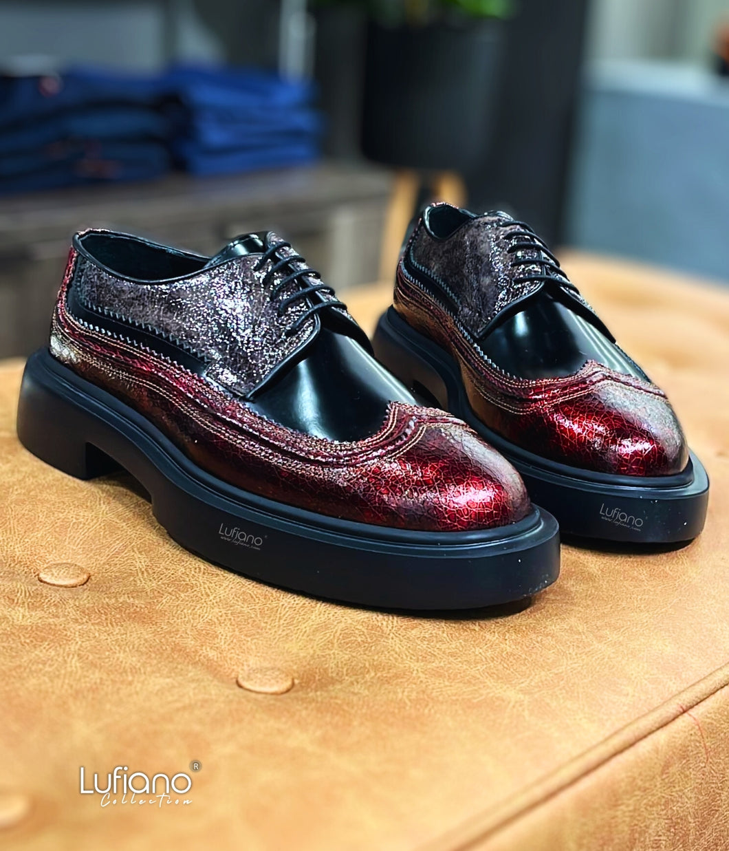 160 Lufiano Lace Up: Black/Burgundy