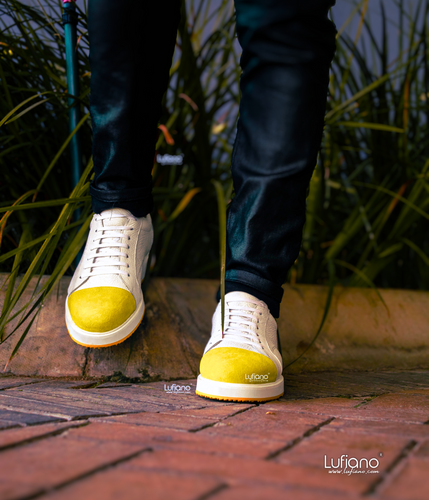 164 - LUFIANO collection Leather Sneaker- White/yellow