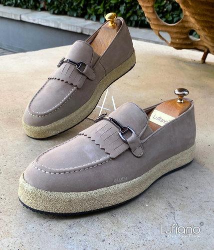 027F - Lufiano collection-Leather loafers- Beige