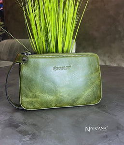 SKARLET033- Emerald leather clutch bag