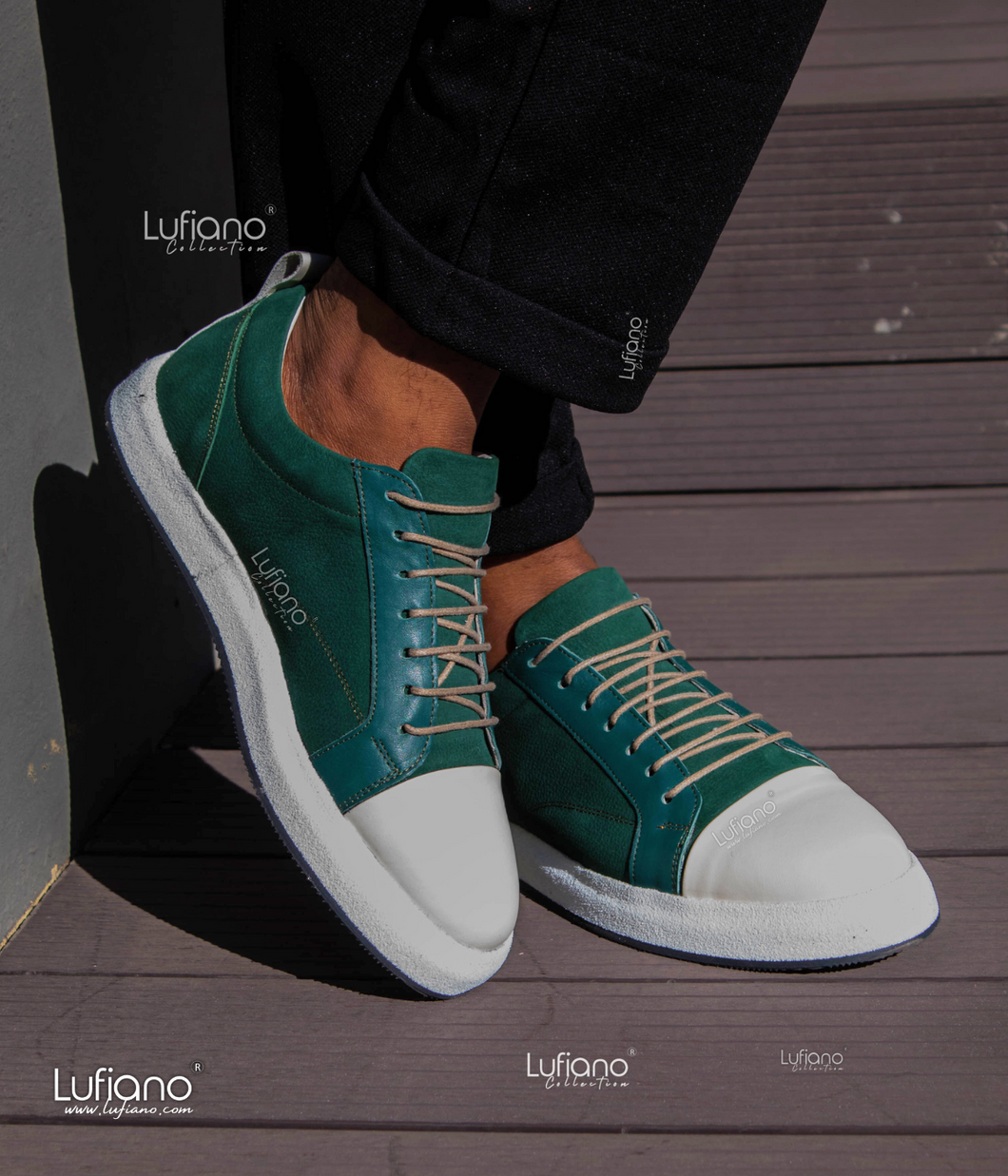 217 Lufiano Leather Sneaker Green White Lufiano Apparel