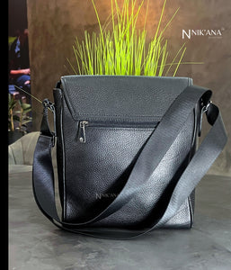 SKARLET018- Men's black Leather Crossbody bag