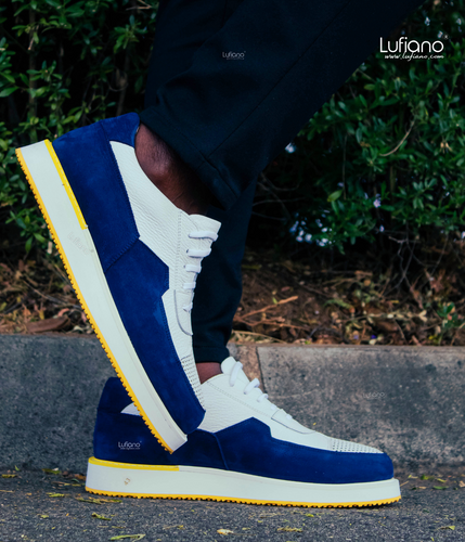 056 - LUFIANO collection Leather Sneaker- White /Blue
