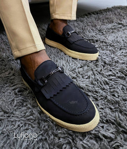 027F - Lufiano collection-Leather loafers- Black