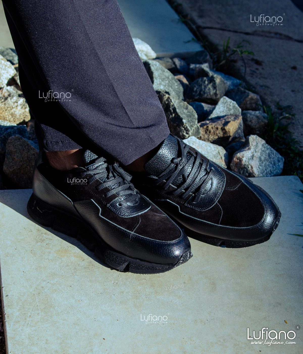 219 Lufiano Leather Sneaker- Black