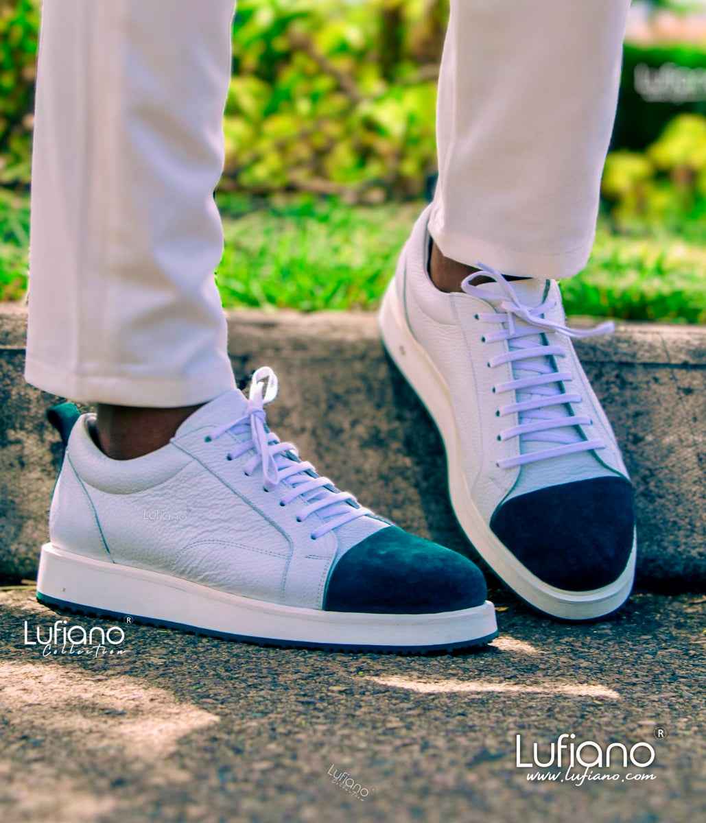 164 - LUFIANO collection Leather Sneaker- White/Emerald – Lufiano Apparel