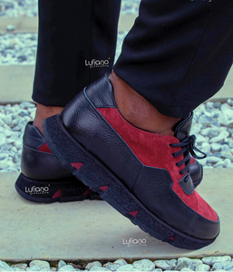 219 Lufiano Leather Sneaker Black Burgundy