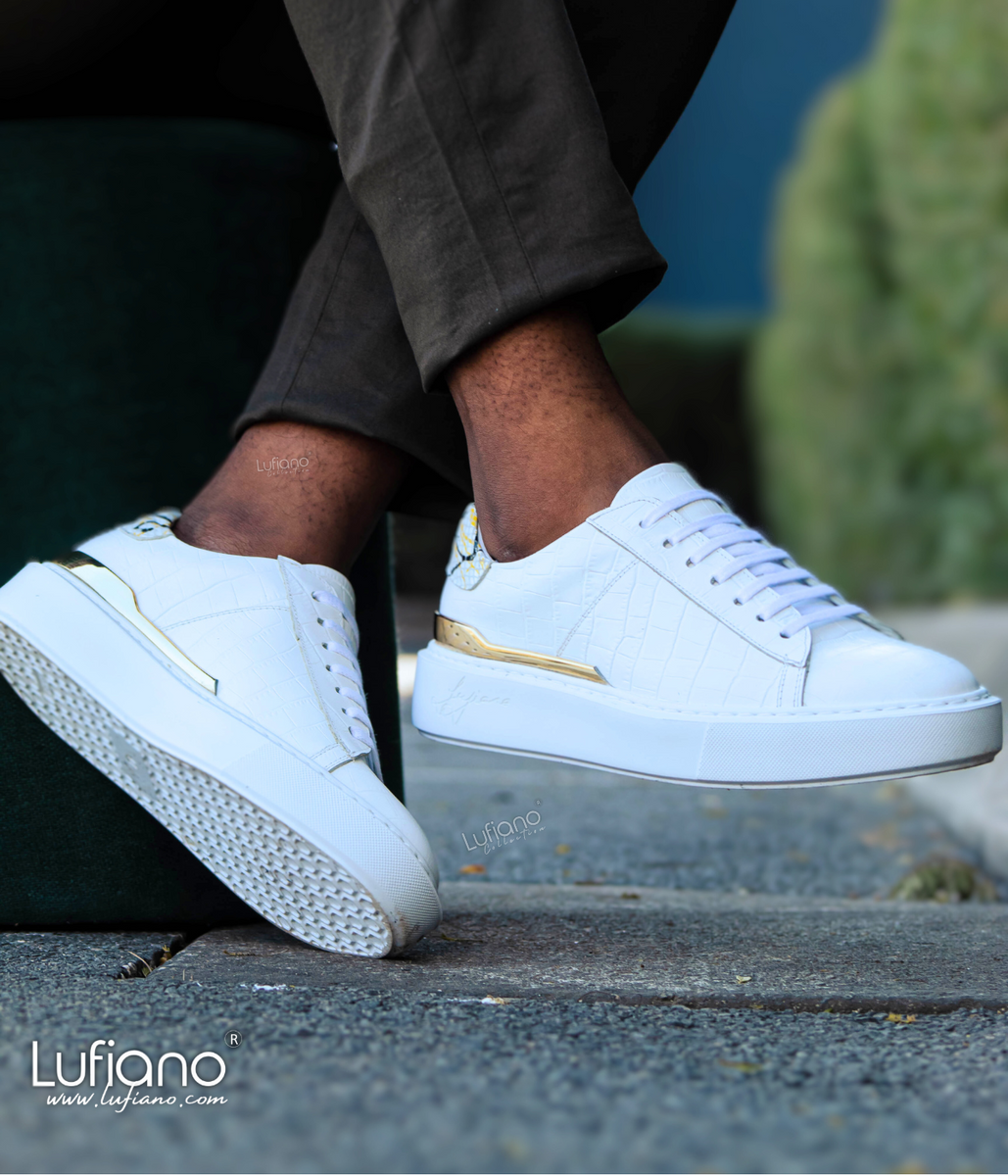 199 Lufiano Lace Up : White/Gold – Lufiano Apparel