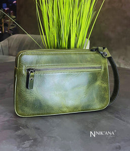 SKARLET033- Emerald leather clutch bag