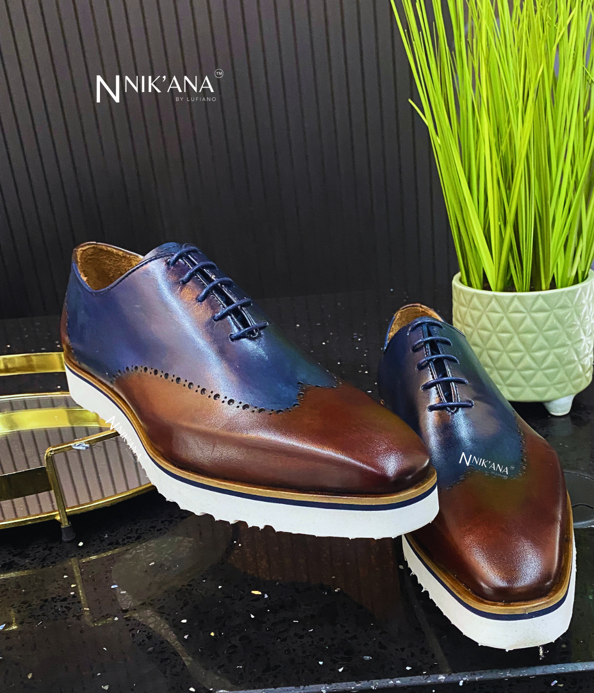 FD004-Lace up : Brown-Blue Lufiano Apparel FD004-Lace up : Brown-Blue Lufiano Apparel