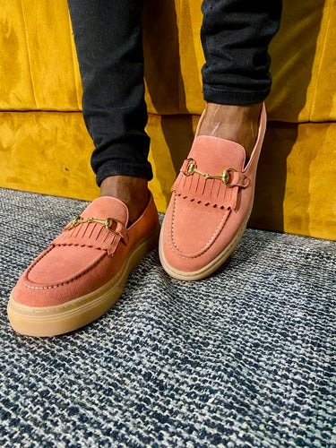 027E - Lufiano Collection-Suede Leather loafers- Pink