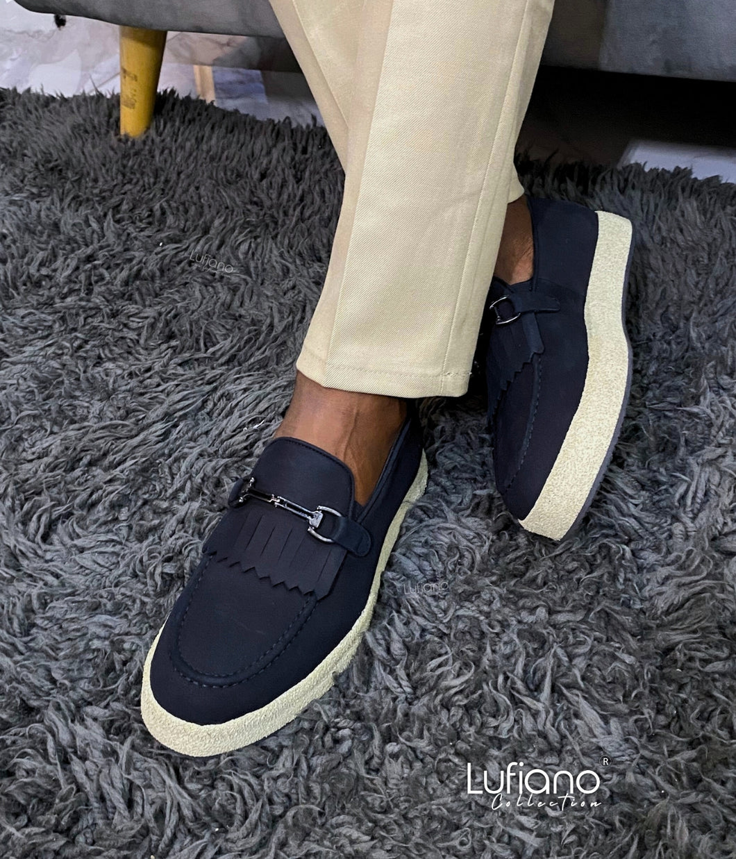 027F - Lufiano collection-Leather loafers- Black