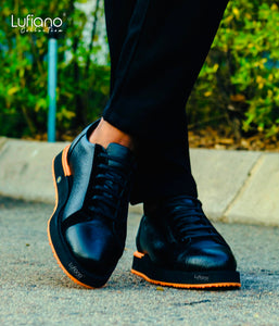 018C - LUFIANO collection Leather Sneaker- Orange/ Black