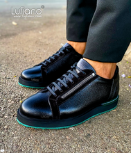 Load image into Gallery viewer, 018C - LUFIANO collection Leather Sneaker- Black-Green