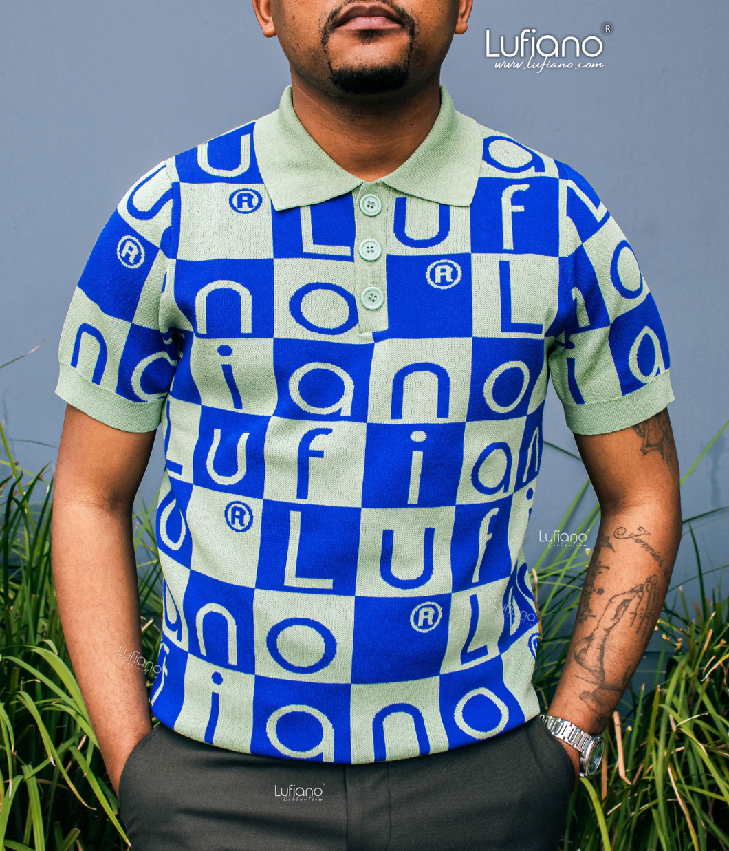 LFN007: Knit Top: Olive-Cobalt blue