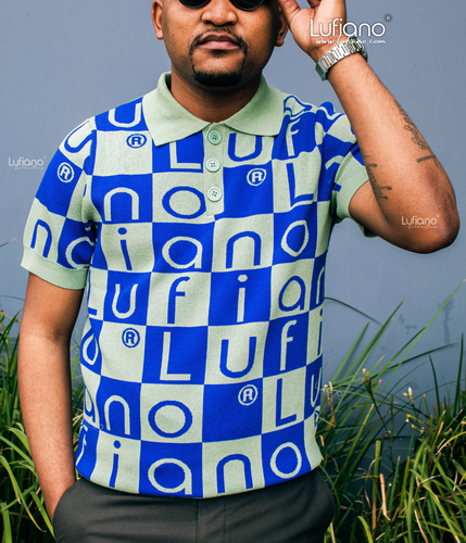 LFN007: Knit Top: Olive-Cobalt blue
