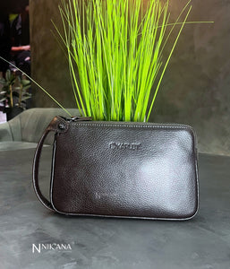 SKARLET033- Brown leather clutch bag