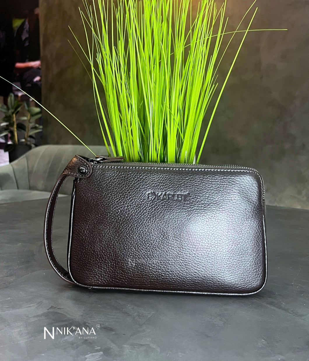SKARLET033- Brown leather clutch bag