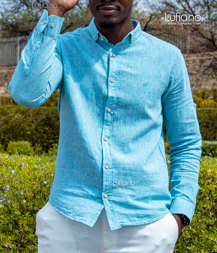 37356 : Linen Shirt -Turquoise