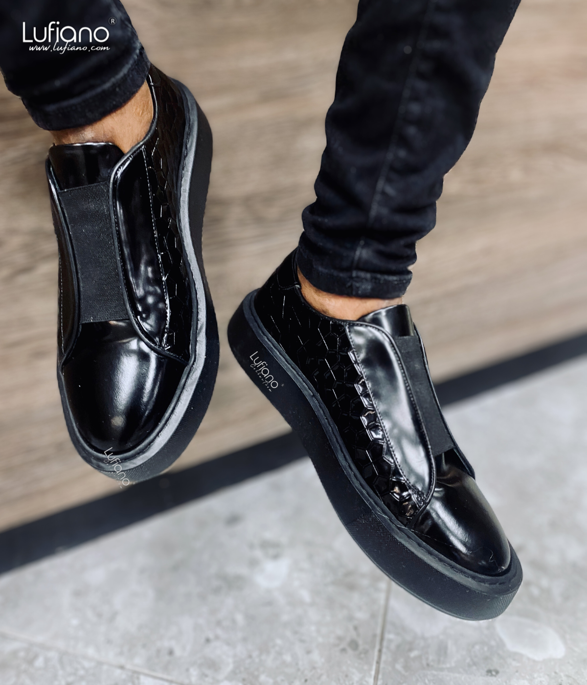 Black patent slip on top sneakers