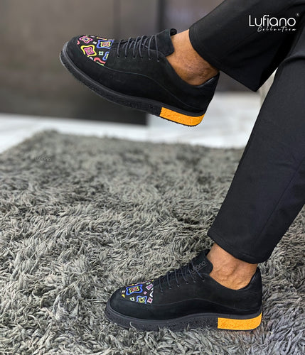 203B - LUFIANO collection Leather Sneaker- Black