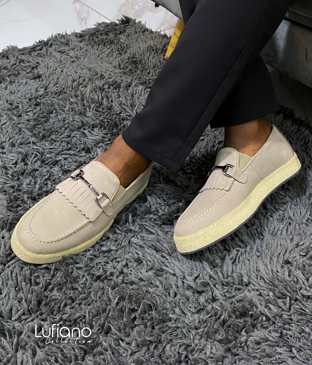 027F - Lufiano collection-Leather loafers- Beige