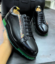 Load image into Gallery viewer, 018D - LUFIANO collection Leather Sneaker- Black / Green
