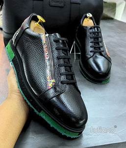 018D - LUFIANO collection Leather Sneaker- Black / Green
