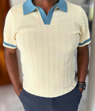 Load image into Gallery viewer, LFN023: Knit Top:Ocean blue-Cream