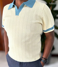 Load image into Gallery viewer, LFN023: Knit Top:Ocean blue-Cream