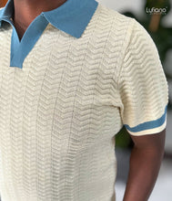 Load image into Gallery viewer, LFN023: Knit Top:Ocean blue-Cream