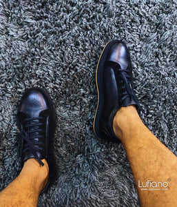 018F - LUFIANO collection Leather Sneaker- Black-Orange