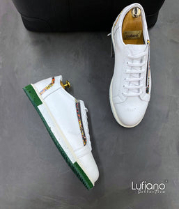 018D - LUFIANO collection Leather Sneaker- White /Green