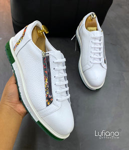 018D - LUFIANO collection Leather Sneaker- White /Green