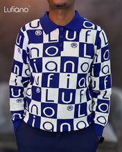Load image into Gallery viewer, LFN007: Long Sleeve Knit Top:Egyptian blue-off white