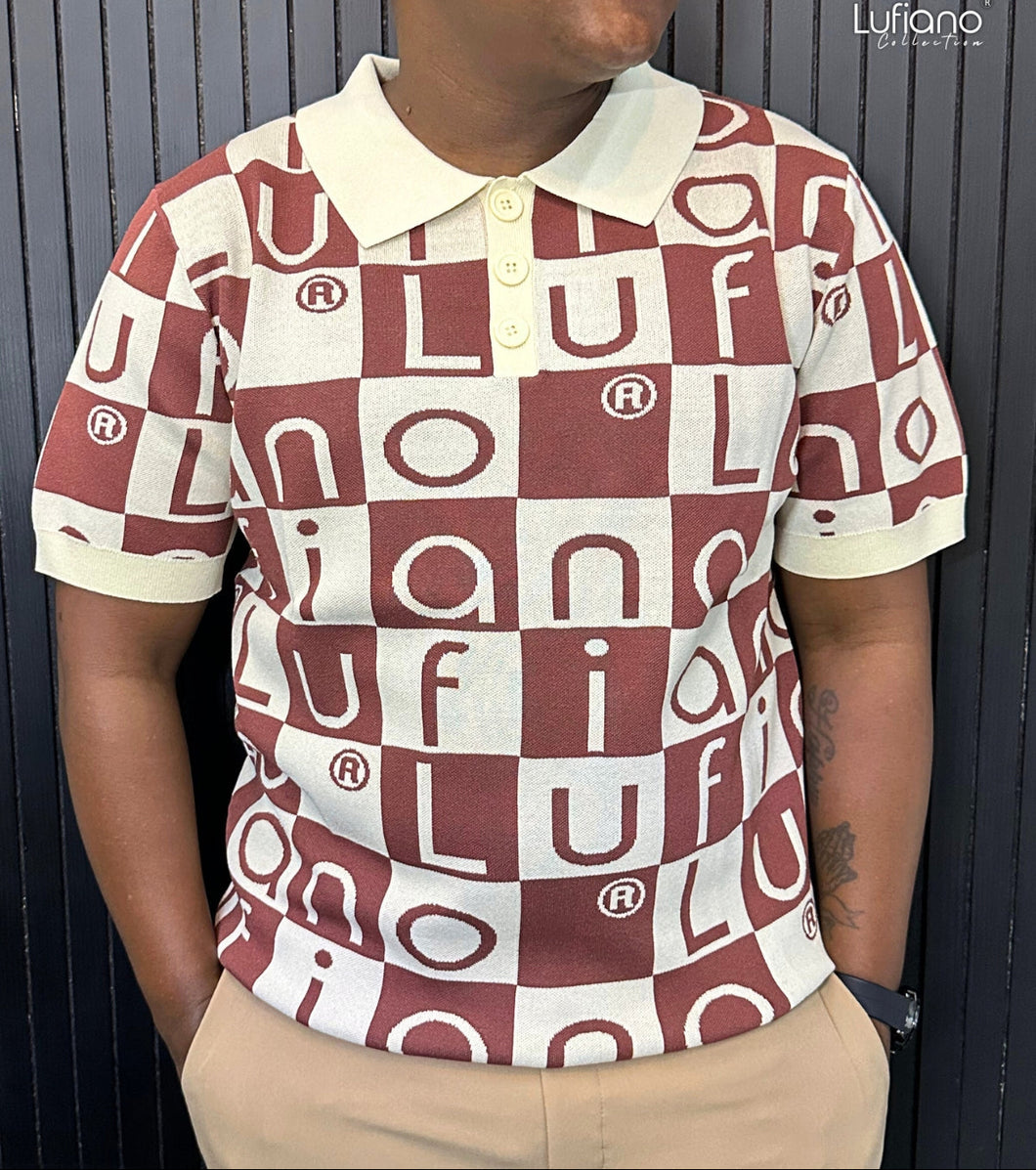 LFN007: Knit Top:Ecru-Brown