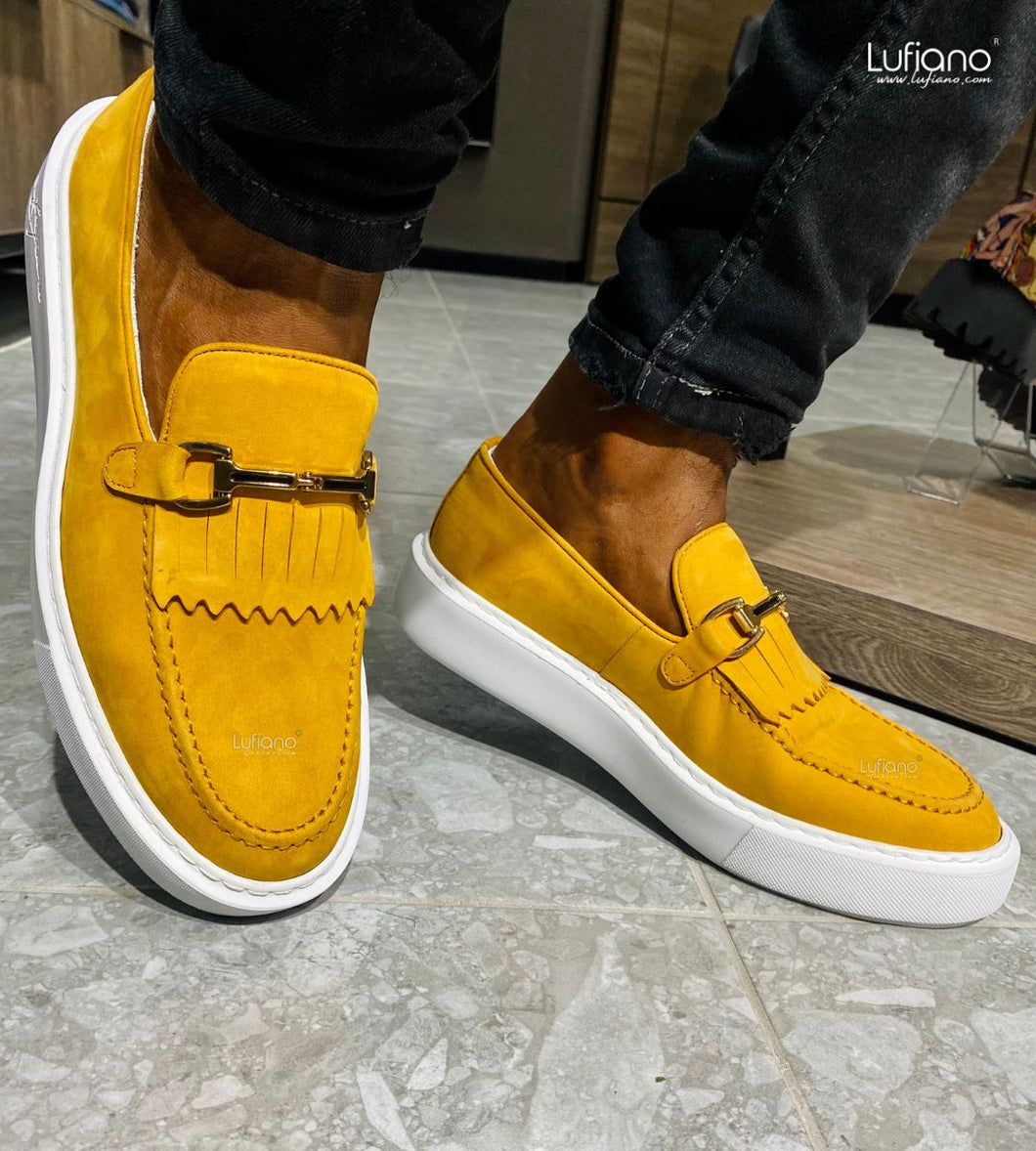 027C Lufiano Collection-Suede Leather loafers- Rust