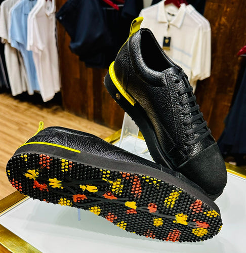164B - LUFIANO collection Leather Sneaker- Black/Yellow