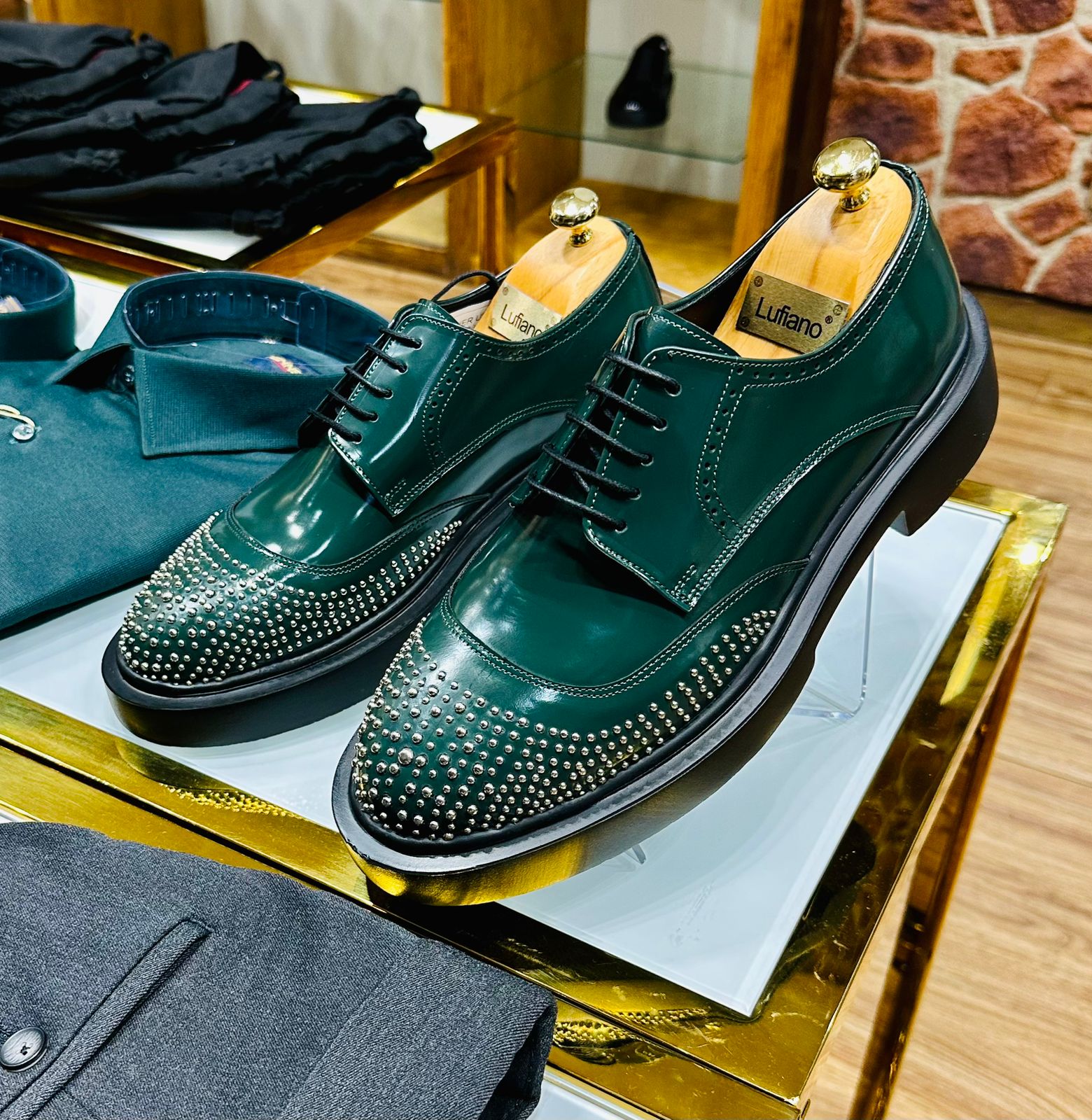 173 Lufiano studded Lace Up: Green – Lufiano Apparel