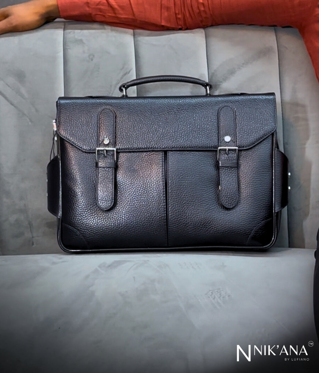 SKARLET022- Black Leather Laptop bag