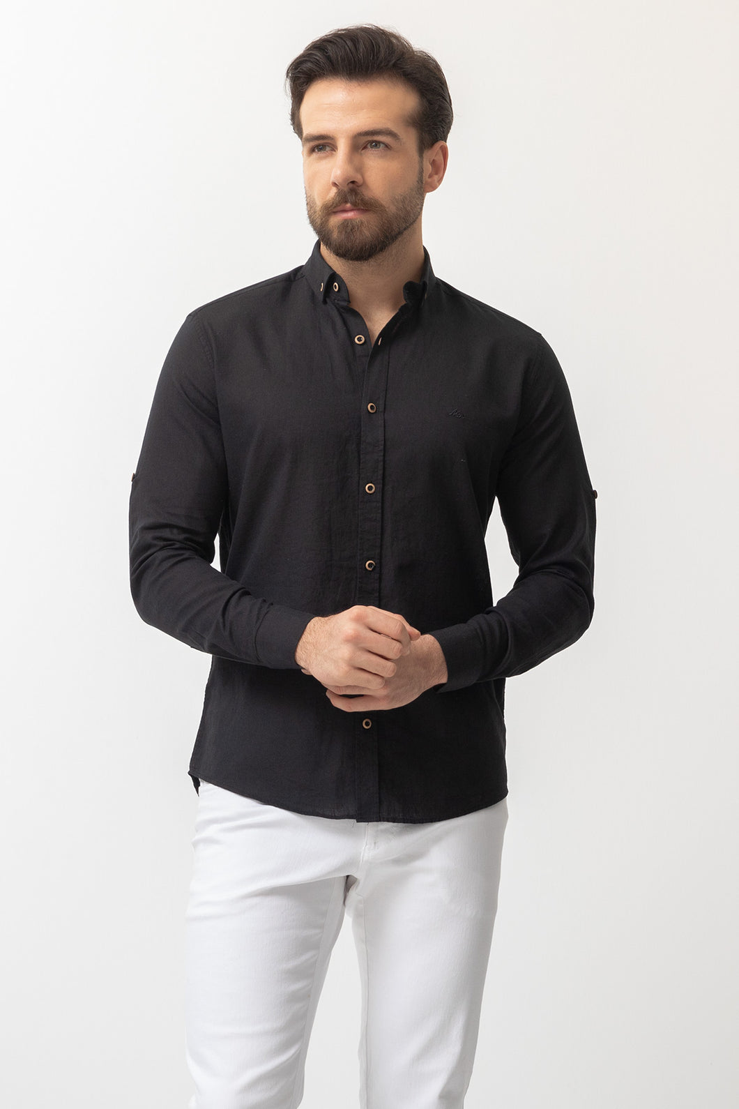 37356 : Linen Shirt - Black