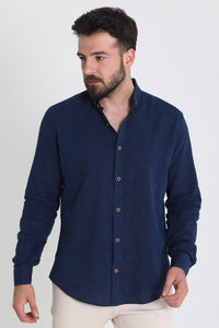 37356 : Linen Shirt - Dark Blue
