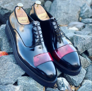 145  Lufiano Lace Up: Black and Garnet red