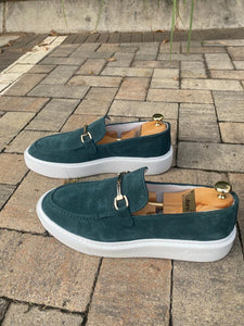 027C - Lufiano Collection-Suede Leather loafers- Deep Sea Green
