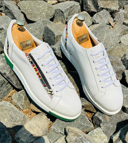 018D - LUFIANO collection Leather Sneaker- White /Green